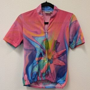 Vintage Pace Sportswear Colorful Tie Dye Floral Women's Cycling Jersey Top sz M